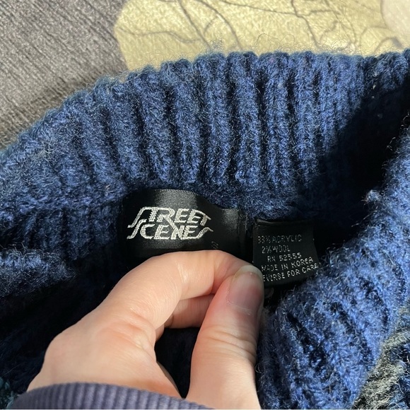 Street Scenes Vintage '90s Chunky Knit Oversized Sweater Geometric Size S Blue - Picture 6 of 7